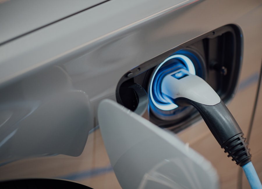 An electric car plugged in and charging at home
