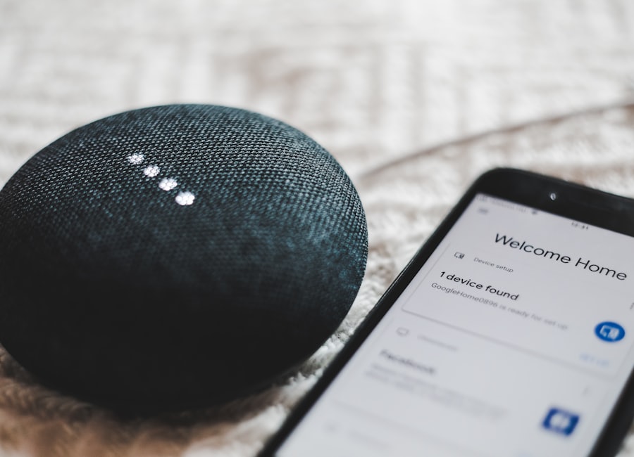 A smart speaker being set up from a phone